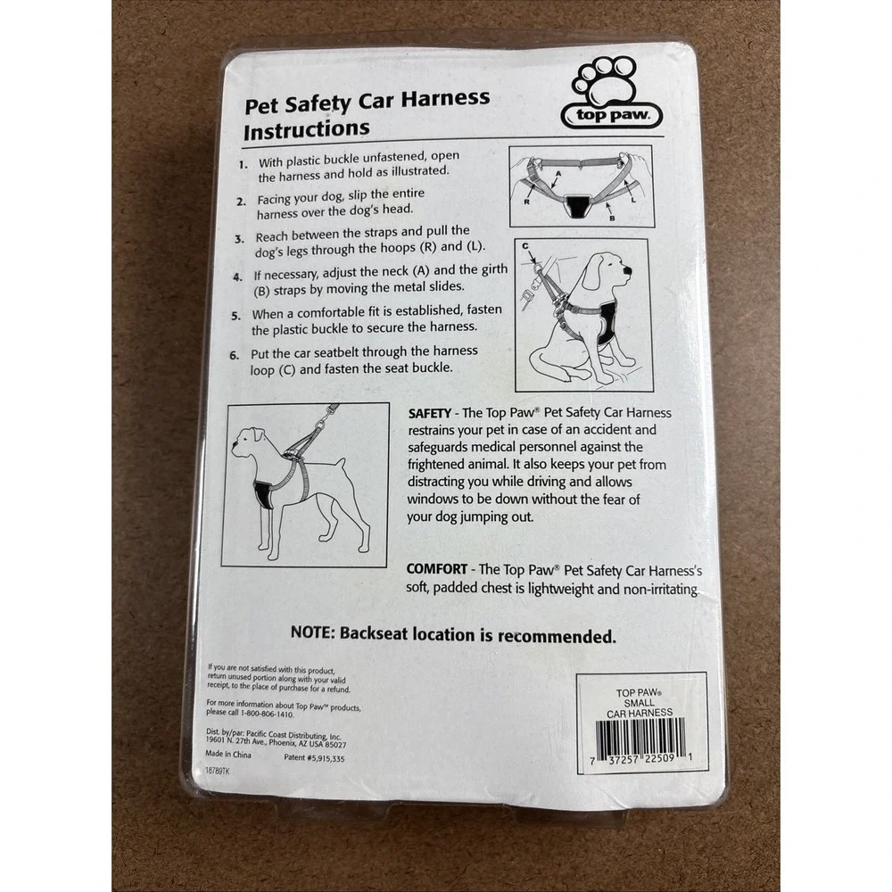 TOP PAW PET SAFETY HARNESS - SIZE SMALL - DOG CAR SAFETY BELT BRAND NEW